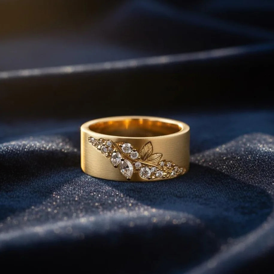 Geometric Green Stone Gold Leaf Ring | Fine Cocktail Jewelry for Women