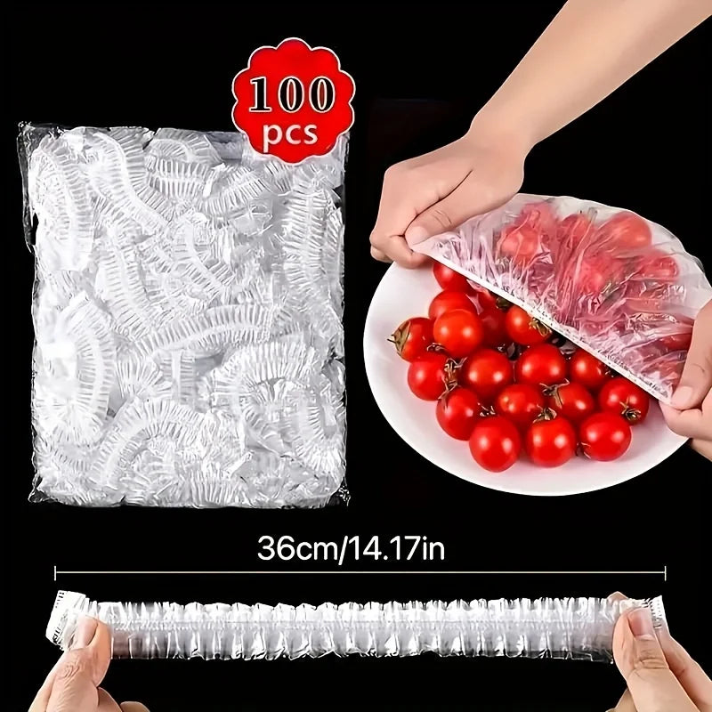 100pcs Reusable Elastic Food Covers | Transparent Stretchable Bowl Plate Seals