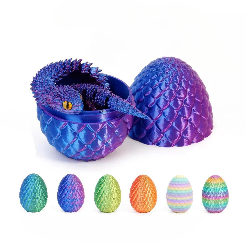 Articulated 3D Printed Snake with Egg | Desktop Decor Fidget Toy