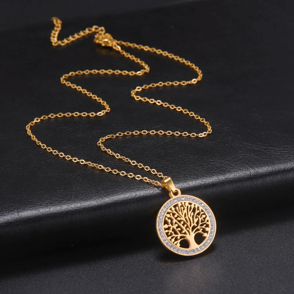 Skyrim Tree of Life Necklace | Stainless Steel Gold Pendant with Zircon