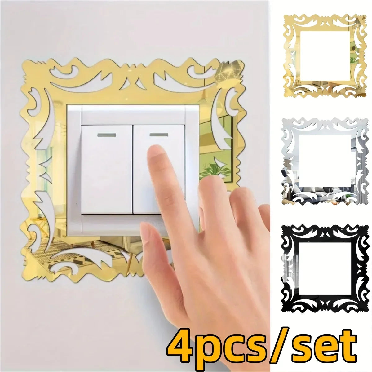 Mirror Style Switch Decals | 4 Pack Decorative Wall Stickers for Living Room