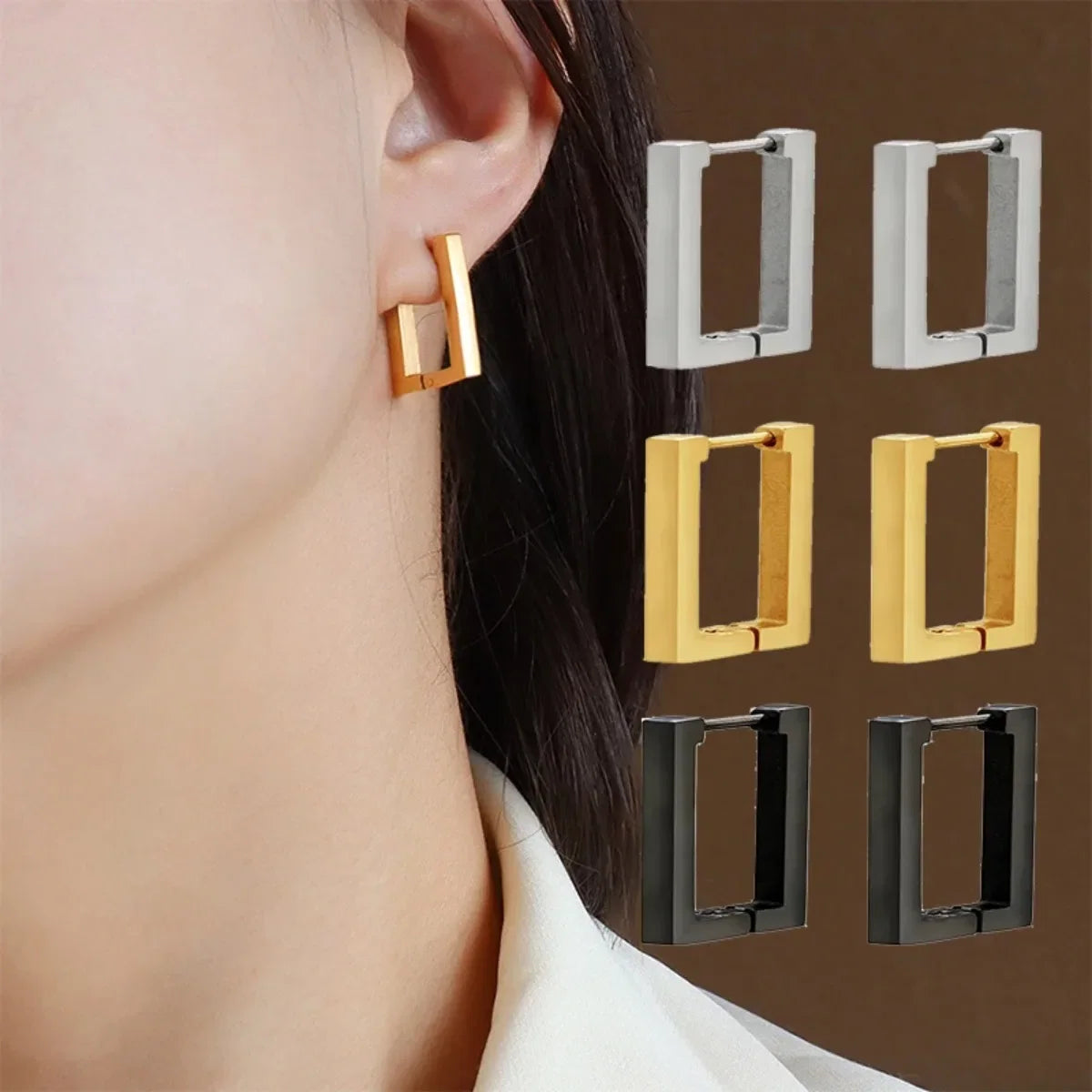 Geometric Stainless Steel Square Triangle Hoop Earrings | Unisex Punk Hip Hop Jewelry