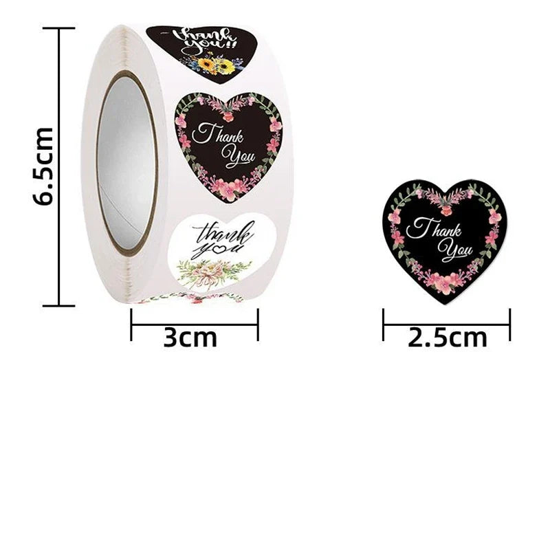 Heart Thank You Stickers | Floral Decorative Sealing Stickers for Wedding Gift Packaging and Small Business Supplies