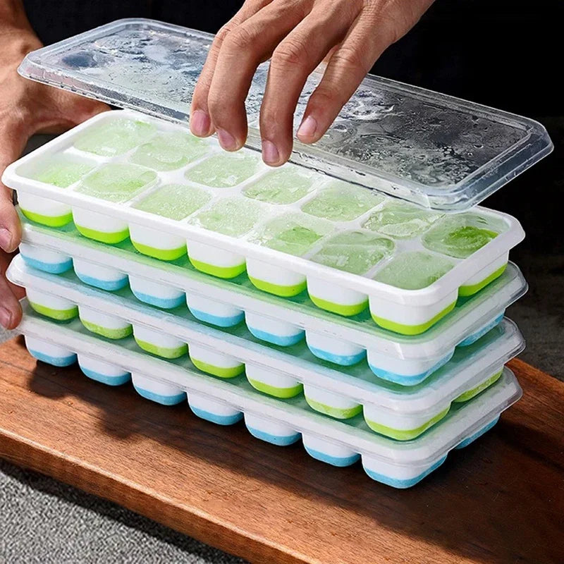 14 Grid Square Ice Cube Tray with Lid | Silicone Mold for Easy Release