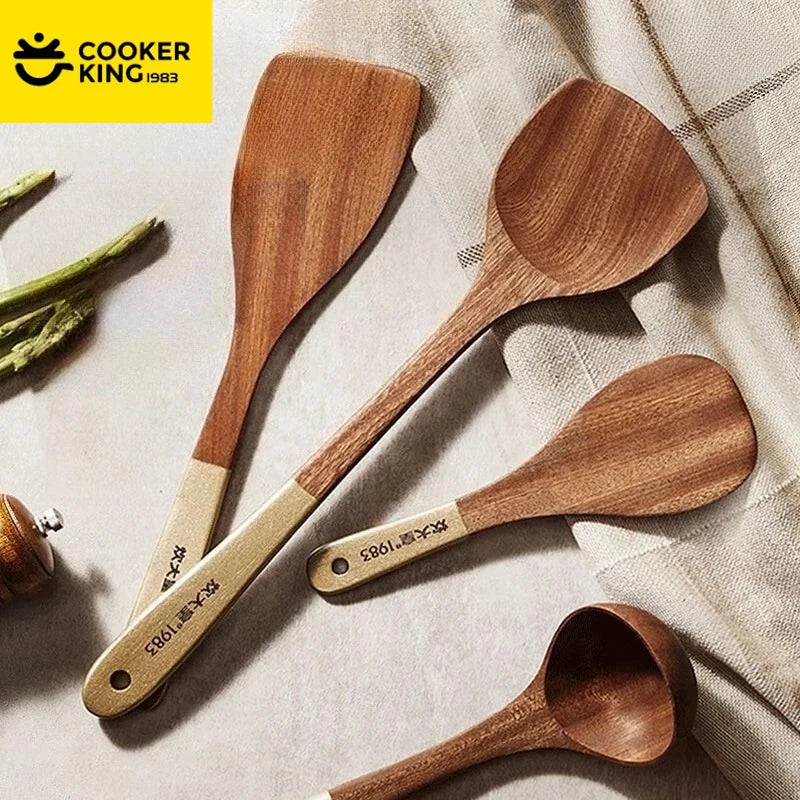 4 in 1 Cooking Tool Set | Ebony Wood Spatula and Spoon Set for Kitchen