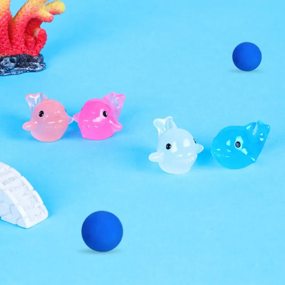 Mini Luminous Dolphin Ornaments Set | Glow in the Dark Micro Landscape Figurines