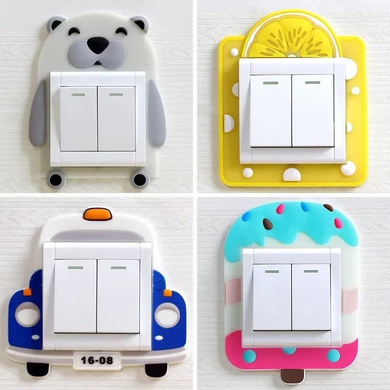 Luminous Silicone Switch Cover | Kawaii Cartoon Animal 3D Sticker for Kids Room