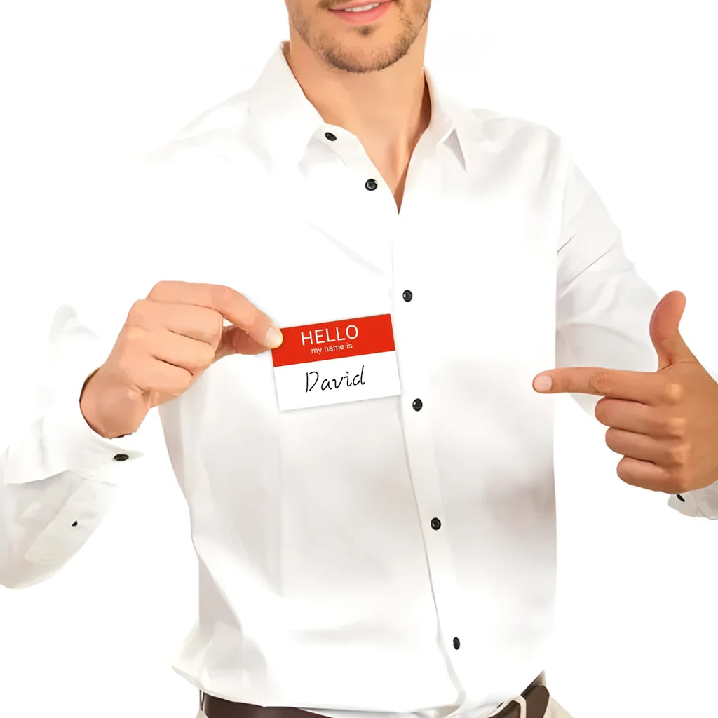10 Sheets Red Hello My Name Is Name Tag Stickers | Self-Adhesive Name Labels for Parties, Classrooms, and Office Events