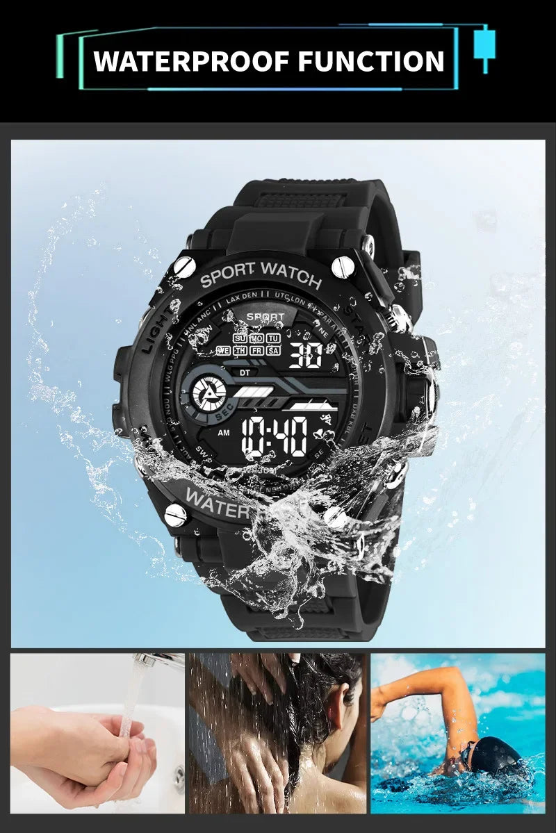 Men's Sports Watch WR30M Water Resistant | Large Digital LED Military Style