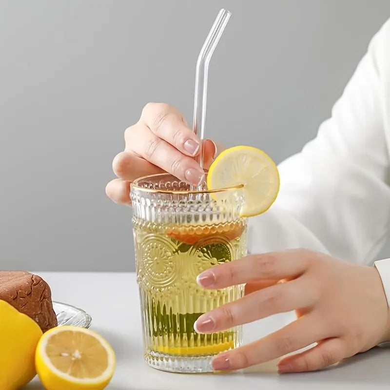 Heat Resistant Glass Straws Set of 5 | Reusable Drinking Straws with Cleaning Brush