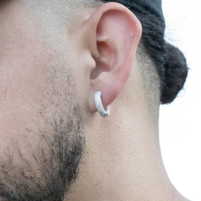Shiny White Zircon Hoop Earrings | Simple Daily Wear for Women and Men