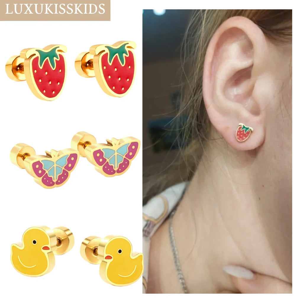 Cute Acrylic Animal Stud Earrings | Surgical Steel Hypoallergenic Earrings for Women and Girls
