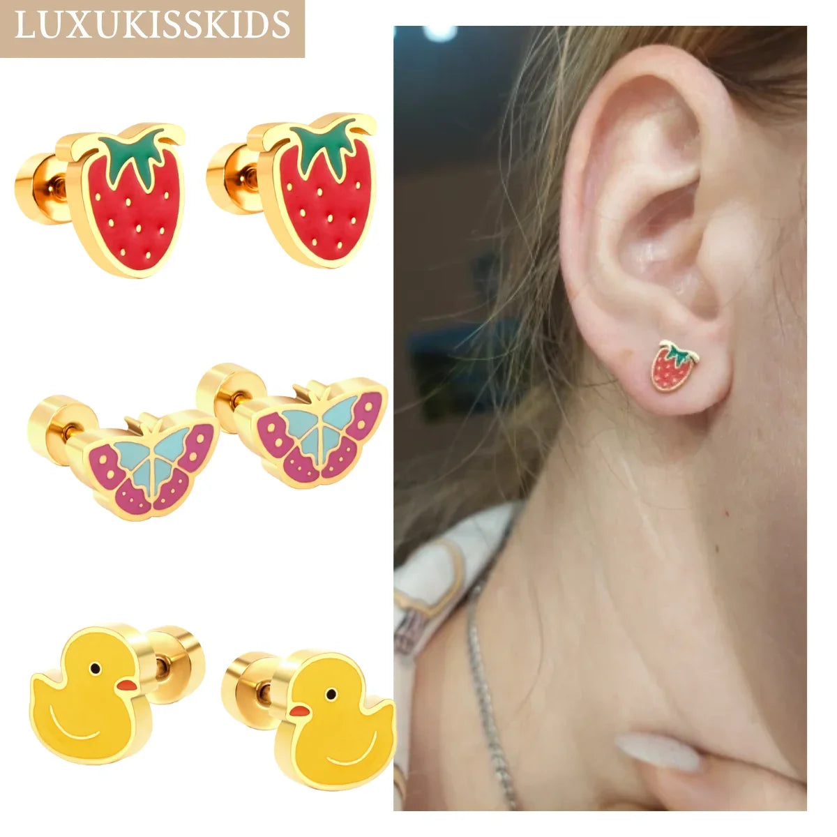 Cute Acrylic Animal Stud Earrings | Surgical Steel Hypoallergenic Earrings for Women and Girls