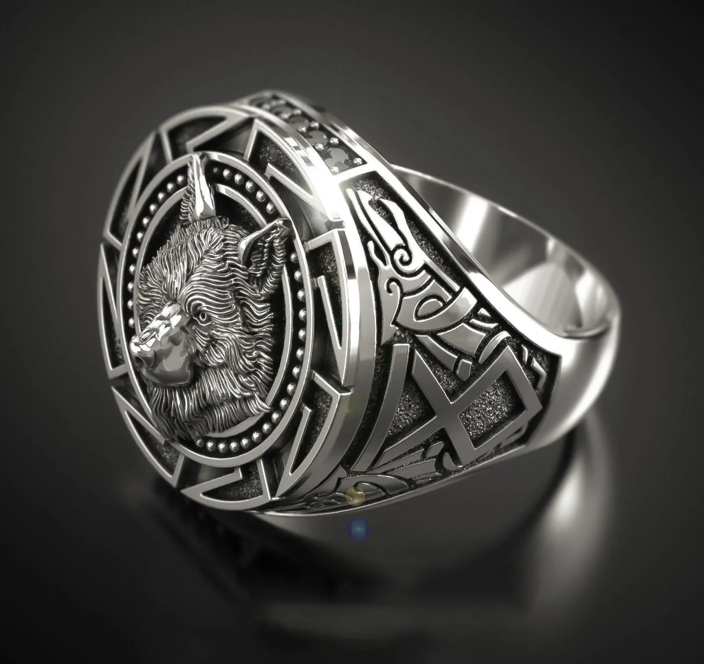 Andara 925 Sterling Silver Ring | Retro Wolf Totem Warrior Ring for Men