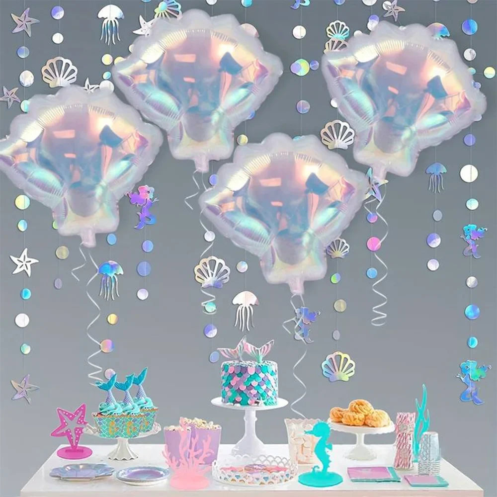 4-Pack Colorful Shell-Shaped Aluminum Foil Balloons | Ocean-Themed Party Decor