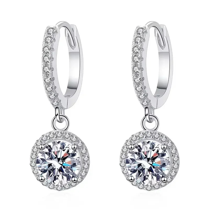 925 Sterling Silver 1 Carat Moissanite Hoop Earrings | Luxury Evening Jewelry for Women