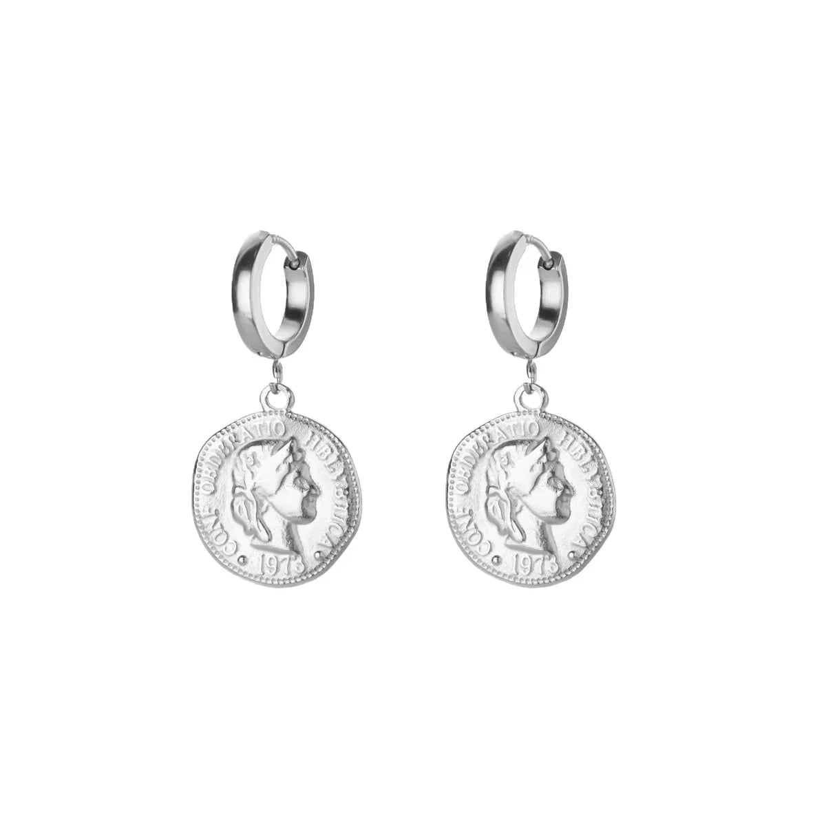 18K Gold Plated Portrait Coin Earrings | Stainless Steel Jesus Cross Dangle Huggie Earrings