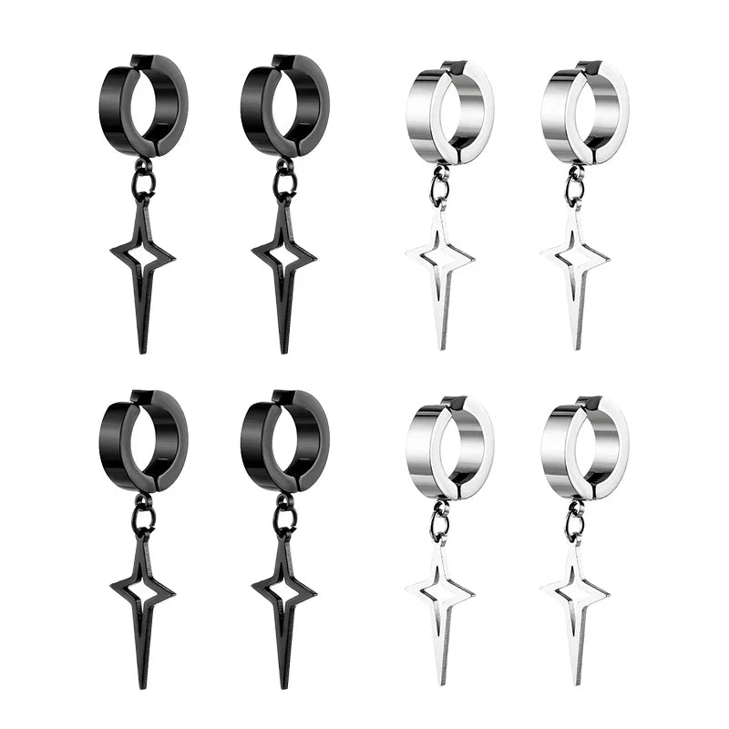 Stainless Steel Punk Star Hoop Earrings | Clip-On Earrings for Men and Women