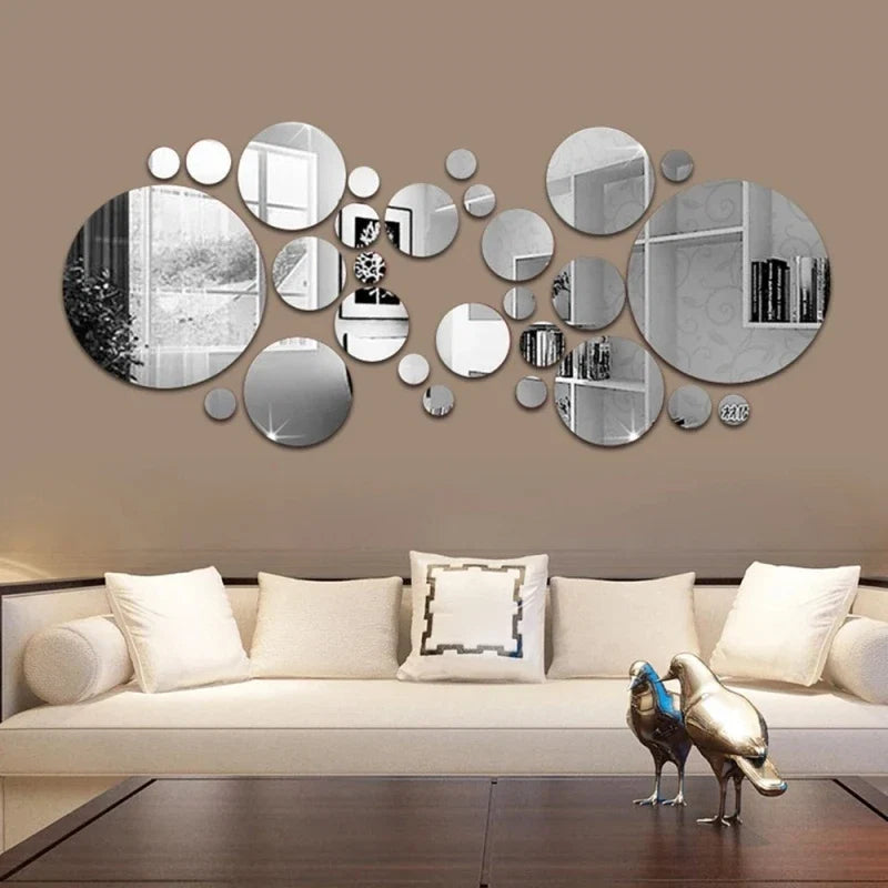 26pcs Round Acrylic Mirror Stickers | Self-Adhesive Removable Wall Decor for Bathroom and Kitchen