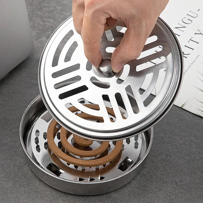 Mosquito Coil Holder with Cover | Portable Stainless Steel Stand