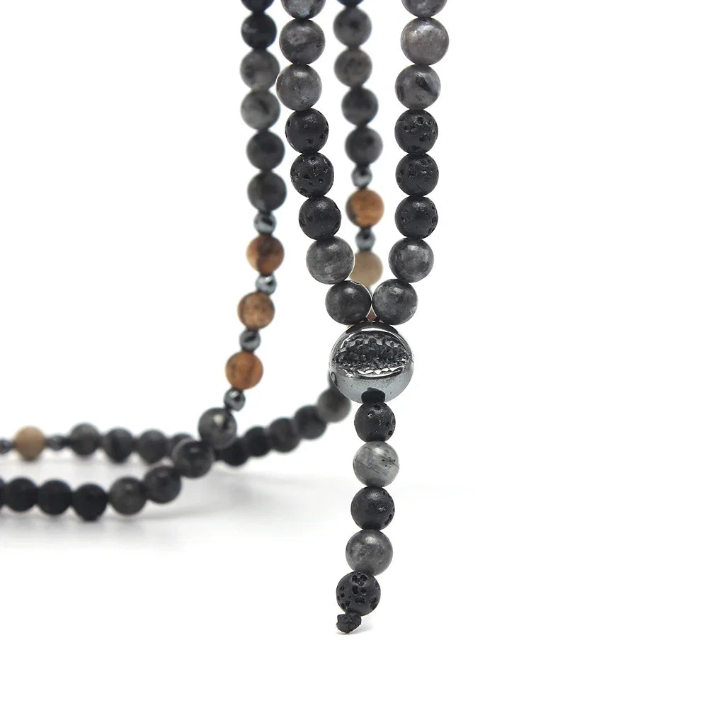 6mm Natural Map Stone Beaded Necklace | Black Shimmerstone Hematite for Unisex