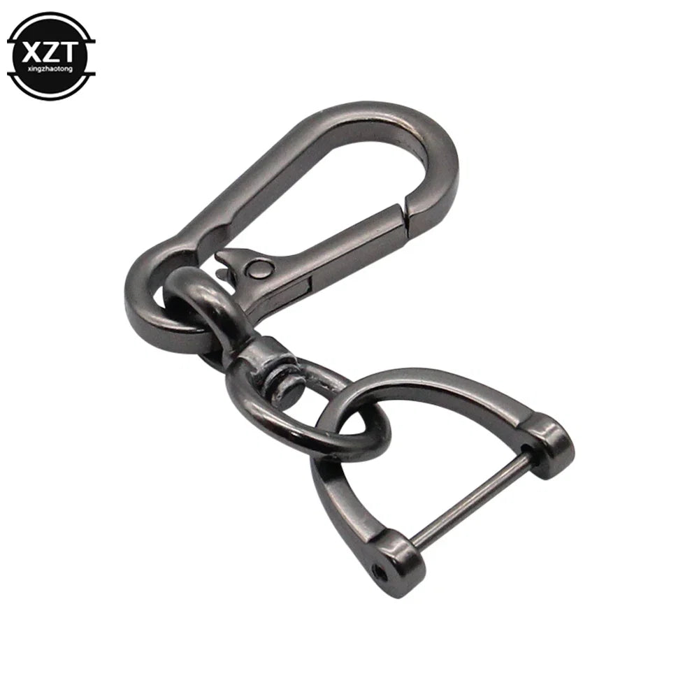 360 Degree D Shape Rotating Horseshoe Buckle Leather Braided Car Keychain | Auto Key Ring Pendant