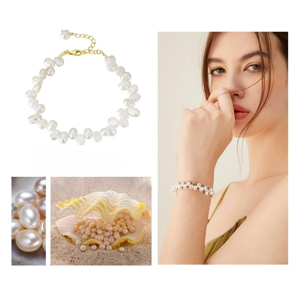 Dainashi 4-5mm Baroque Freshwater Pearl Bracelet | Adjustable 925 Sterling Silver Jewelry