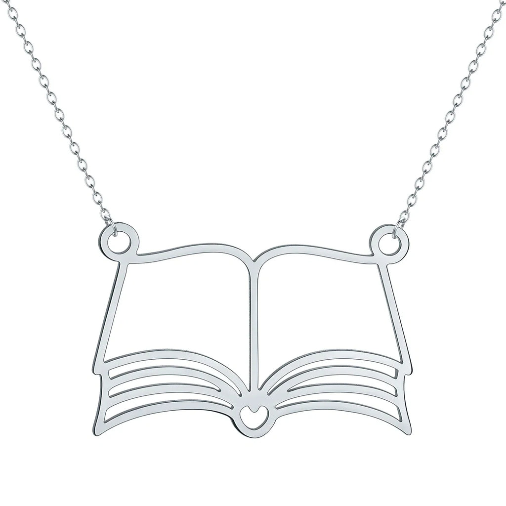 Book Lover Pendant Necklace | Stainless Steel Reading Jewelry for Women