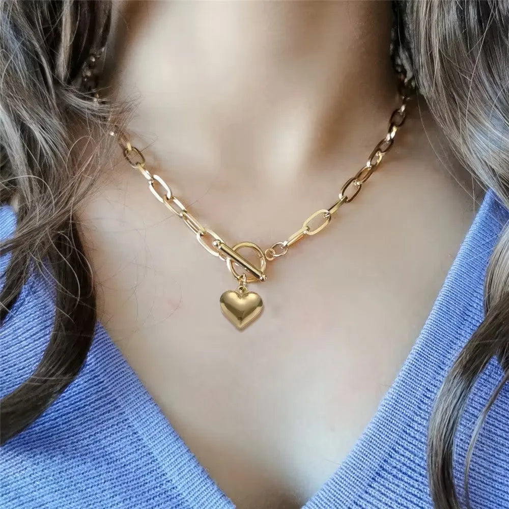 ASONSTEEL Heart Pendant Necklace | Romantic Gold Stainless Steel Choker for Women