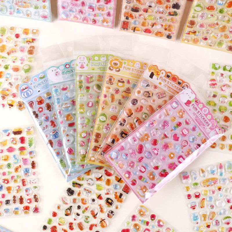 6-Style Japanese 3D Cute Stickers | Crystal Embossed Design for DIY Crafts