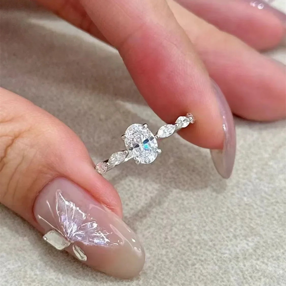925 Sterling Silver Zircon Ring | Classic Oval Wedding Band for Women