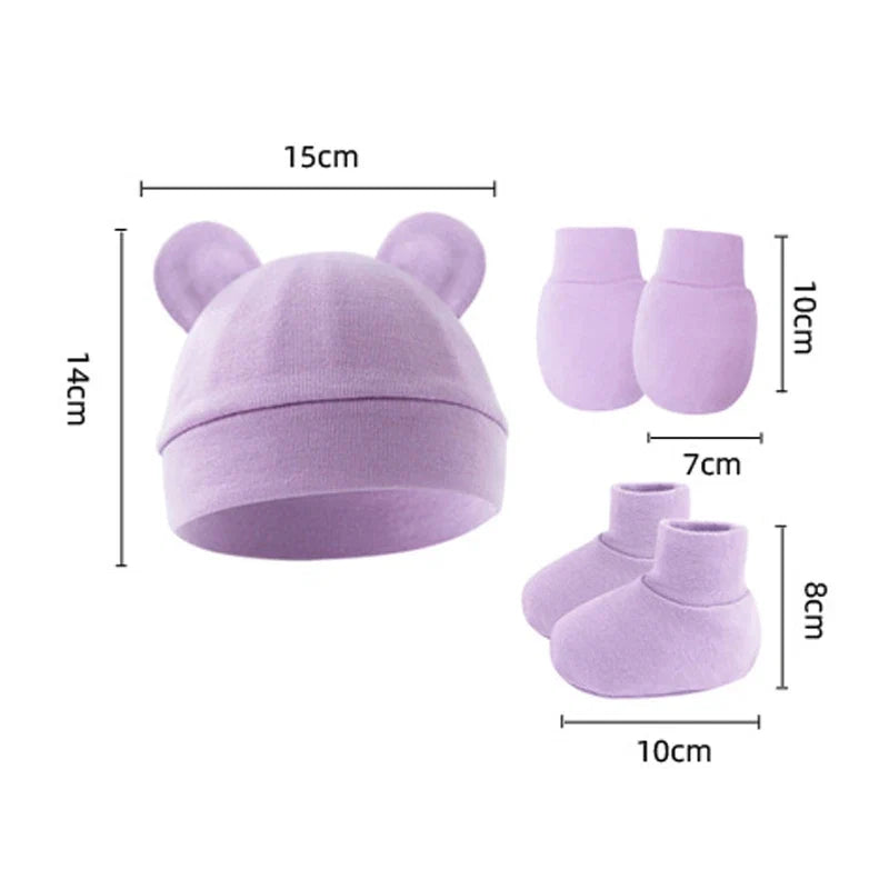 Cotton Newborn Hat Set | 3-Piece Baby Beanie Gloves and Socks for 0-6 Months