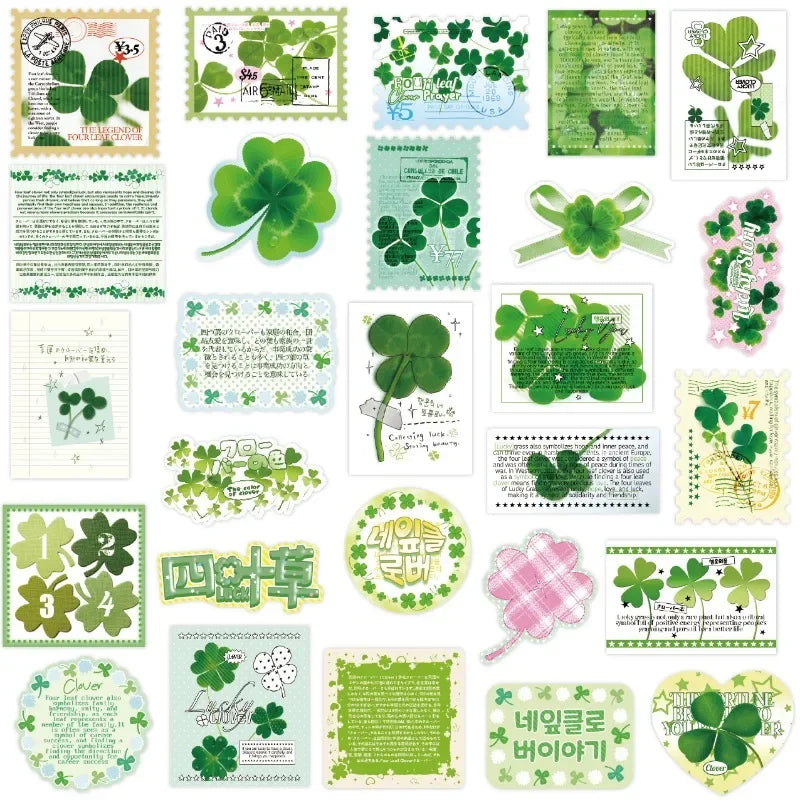 50 Fresh Green Clover Stickers for Scrapbooking and DIY Decor | Aesthetic Stationery Set