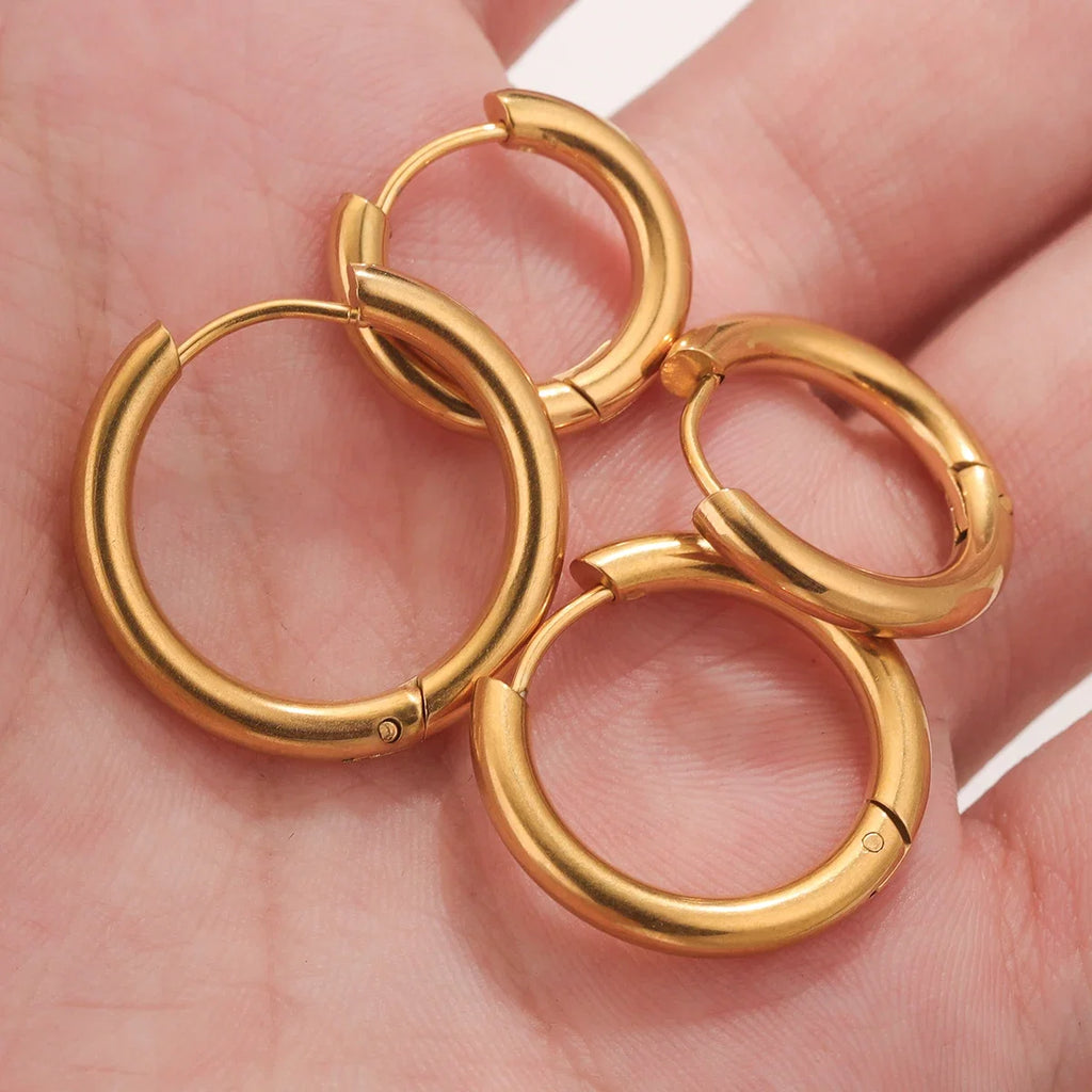 6pcs Stainless Steel 3mm 4mm Hoop Earrings | PVD Gold Plated Korean Round Earrings for Men Women