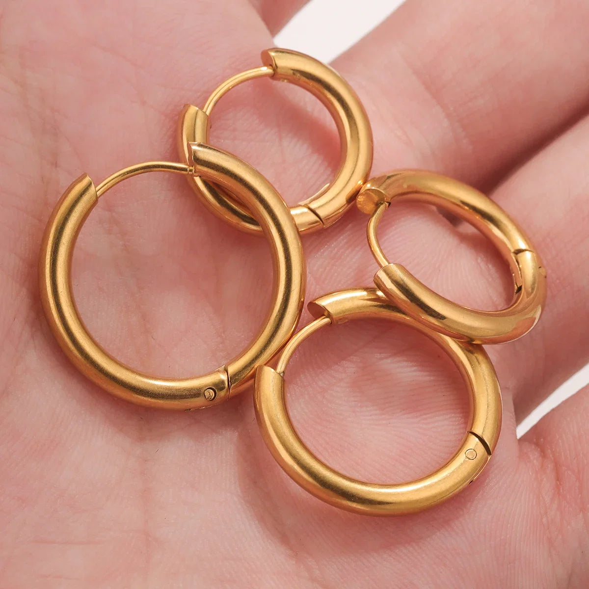 6pcs Stainless Steel 3mm 4mm Hoop Earrings | PVD Gold Plated Korean Round Earrings for Men Women
