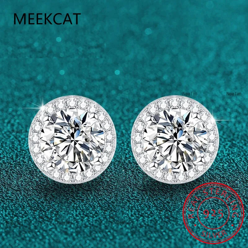 0.5-2 CT Moissanite Stud Earrings for Women | Sparkling Lab Diamond Silver Jewelry