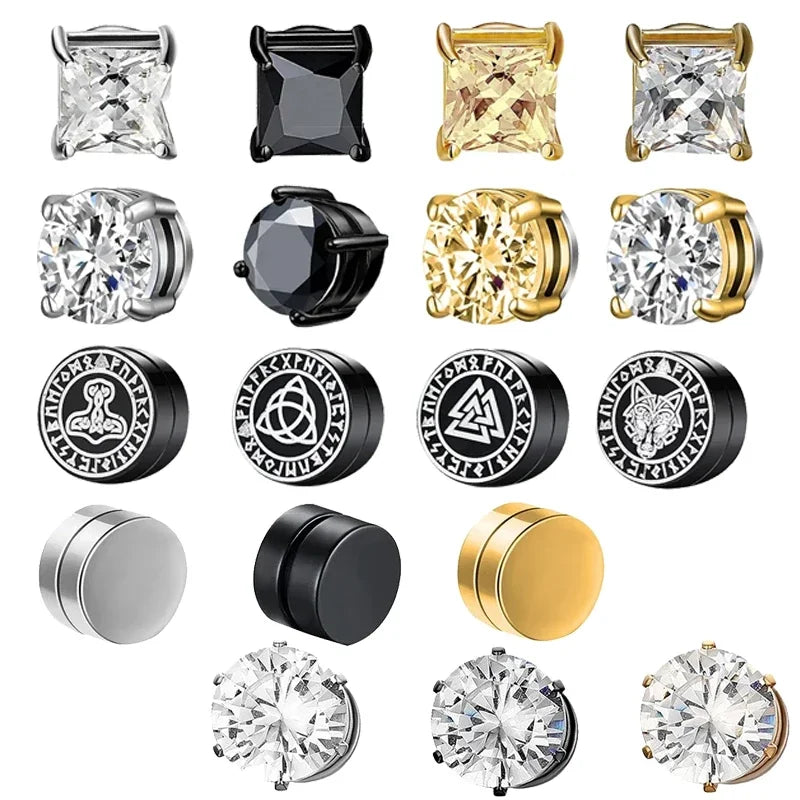 Crystal Magnetic Clip Earrings for Men and Women | Non Piercing Round Zircon Studs