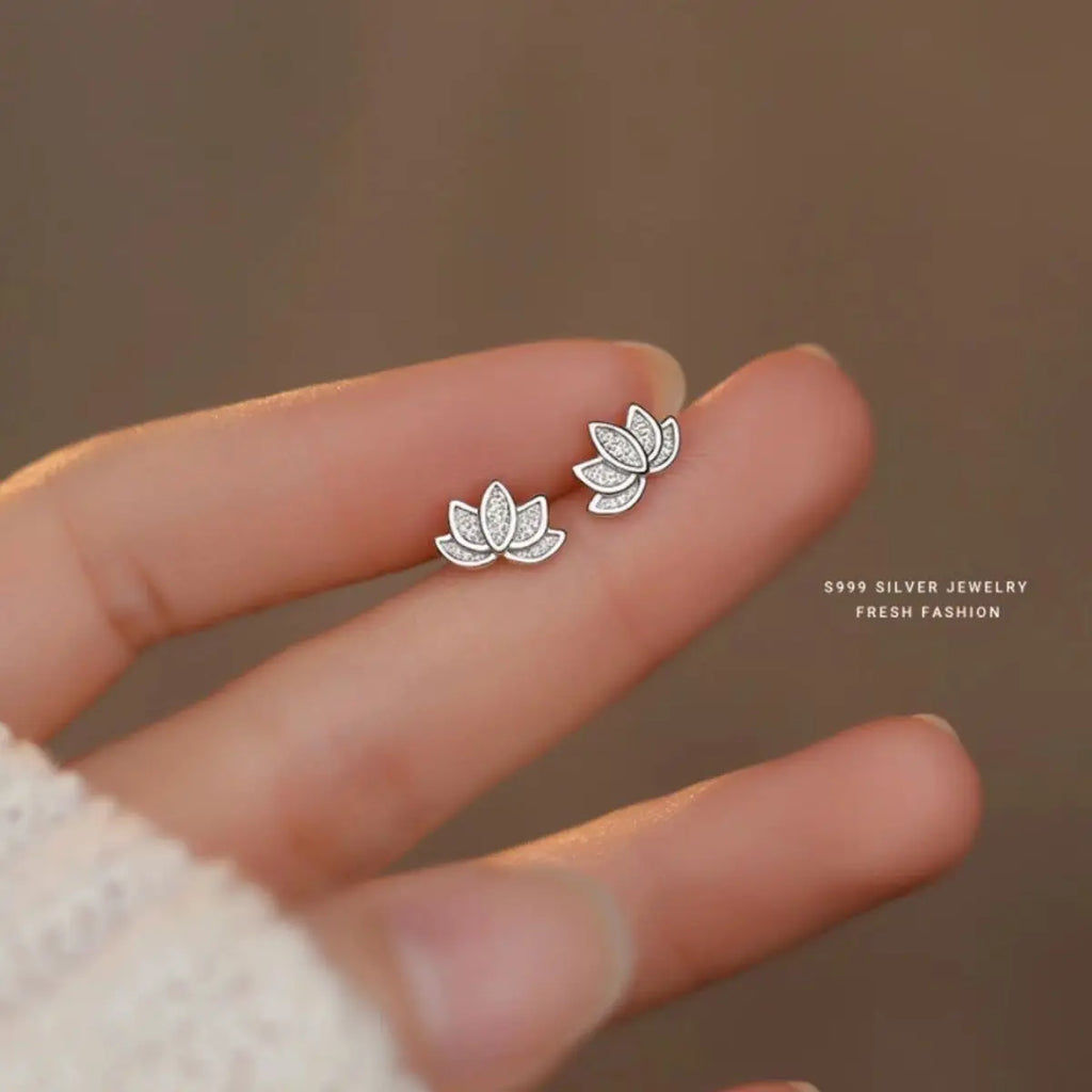 925 Sterling Silver Lotus Flower Stud Earrings | Elegant Fine Jewelry for Women
