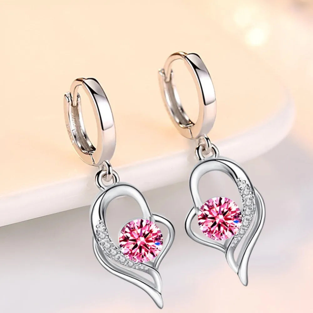 925 Sterling Silver Crystal Zircon Drop Earrings | Heart-Shaped Fashion Jewelry for Women