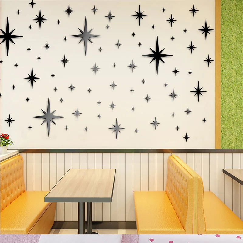 82pcs Acrylic Star Mirror Wall Sticker | Self-Adhesive Wall Decor Set