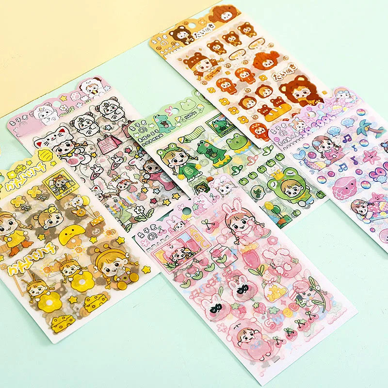 4-Piece Pink PET Sticker Pack | Kawaii Decorative Scrapbooking Set