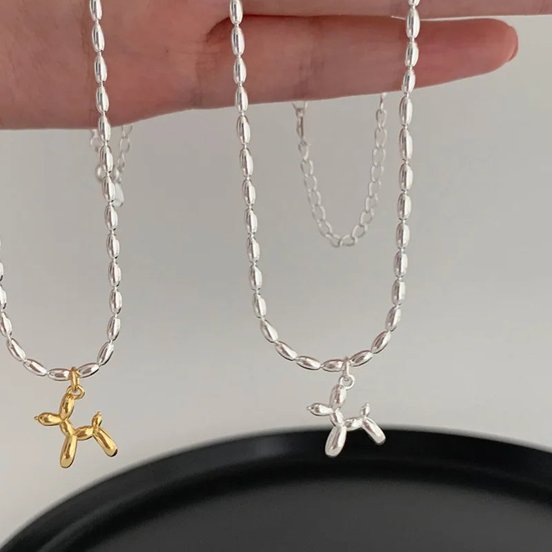 Silver Balloon Dog Pendant Necklace | Cute Animal Charm Jewelry