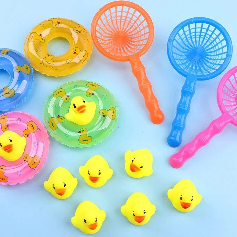 Bath Toy Set for Toddlers | Floating Duck Bath Toys with Fishing Net and Swimming Rings