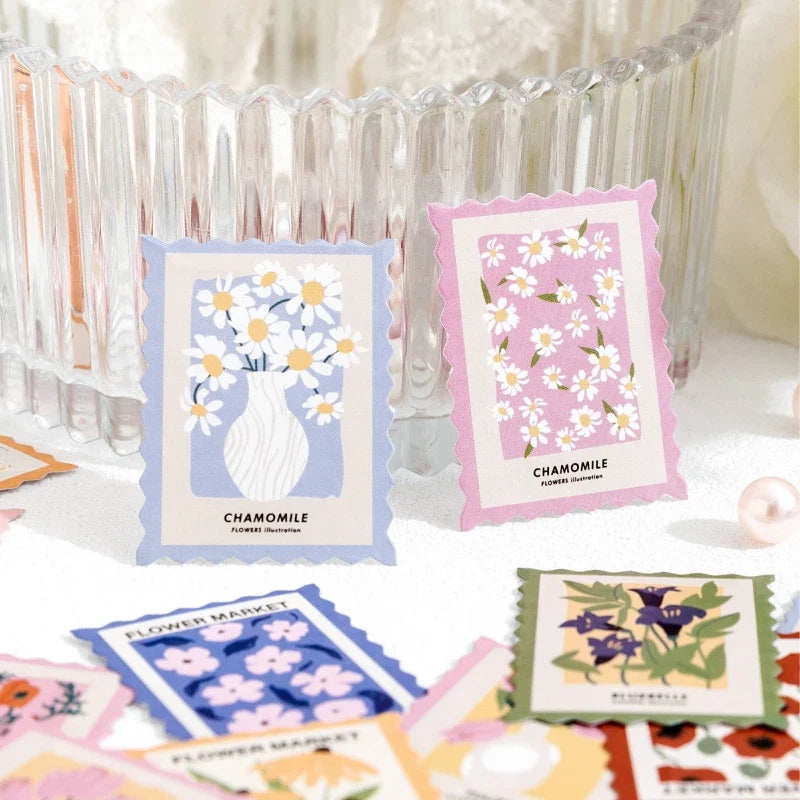 Flower Post Office Decorative Sticker Set | 46pcs Paper Stickers for Scrapbooking and Journaling