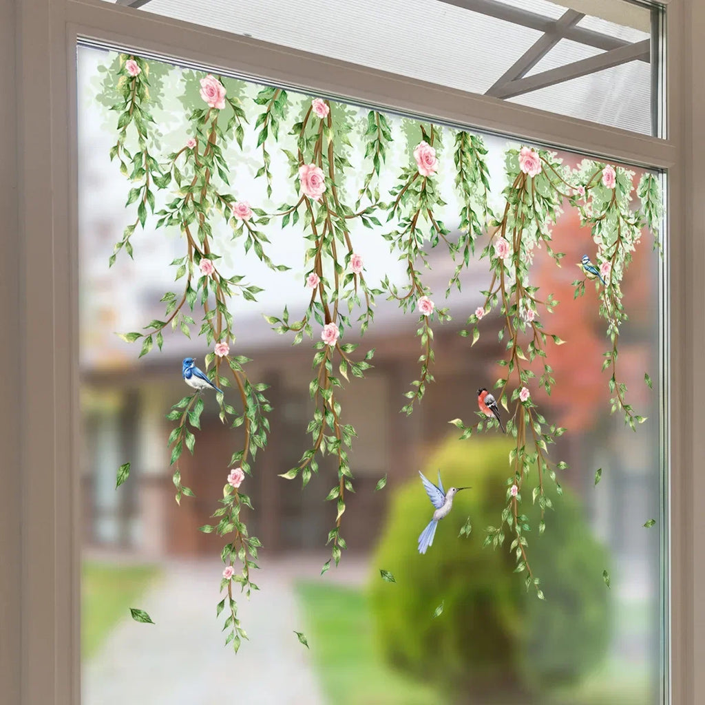 Branches Flowers Birds Window Sticker | Electrostatic Decorative Mural