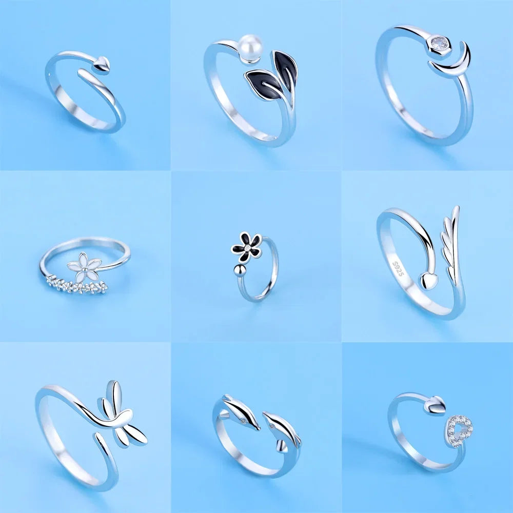 925 Sterling Silver Zircon Adjustable Ring | Women's Cocktail Jewelry