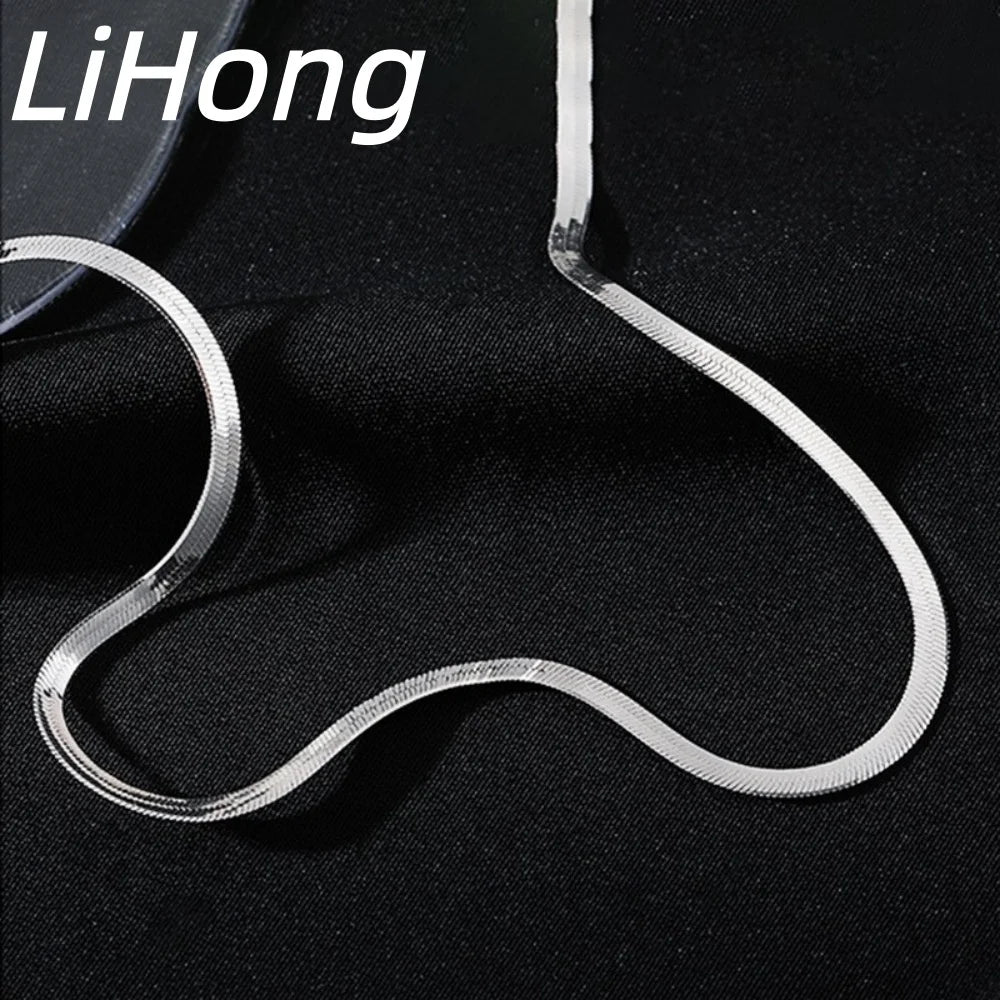 925 Sterling Silver Snake Blade Flat Necklace | Flat Clavicle Chain for Men and Women