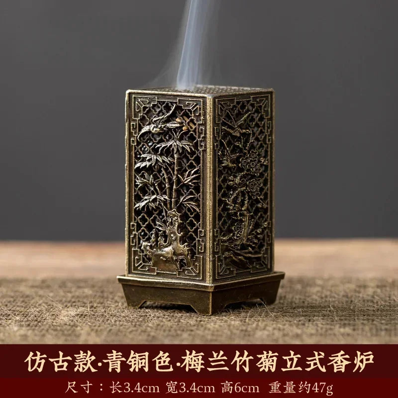 Square Vertical Incense Burner | Small Xiangyun Alloy Holder for Indoor Aromatherapy