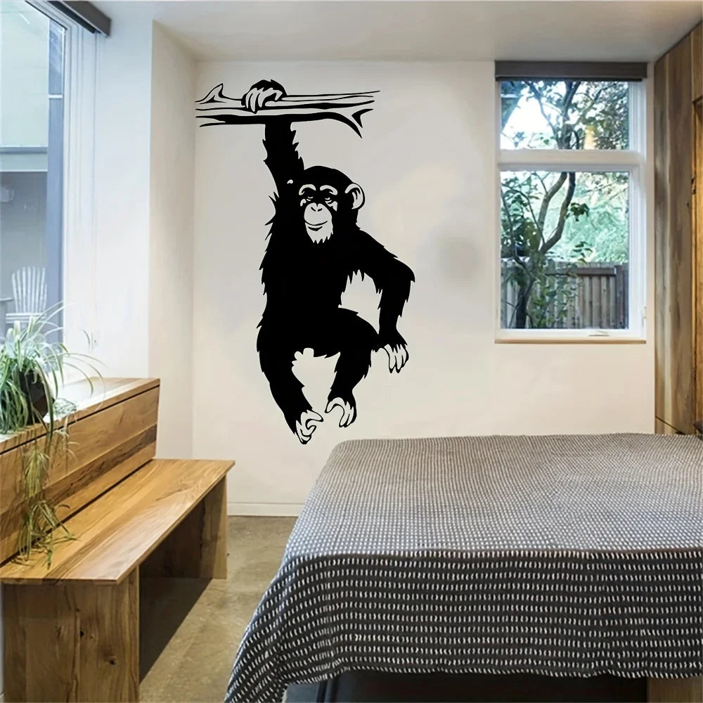 Large Funny Monkey Tree Wall Stickers | Cartoon Jungle Animal Vinyl Decal for Kids Room