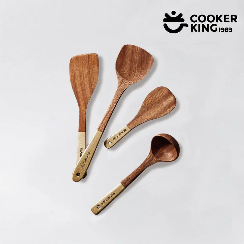4 in 1 Cooking Tool Set | Ebony Wood Spatula and Spoon Set for Kitchen